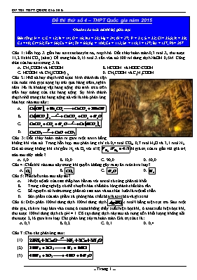 Đề thi thử số 4  THPT Quốc gia năm 2015 môn Hóa học
